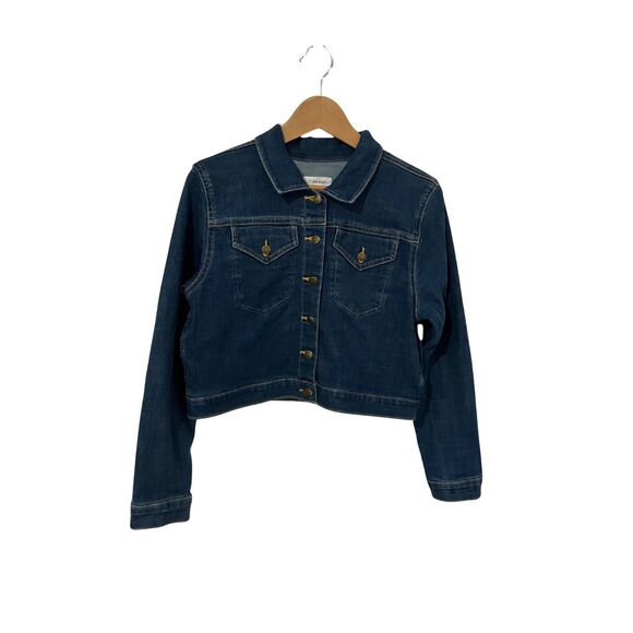 Calvin Klein Women’s Cropped Denim Jacket Blue Stretch Jean Size L - Picture 6 of 10